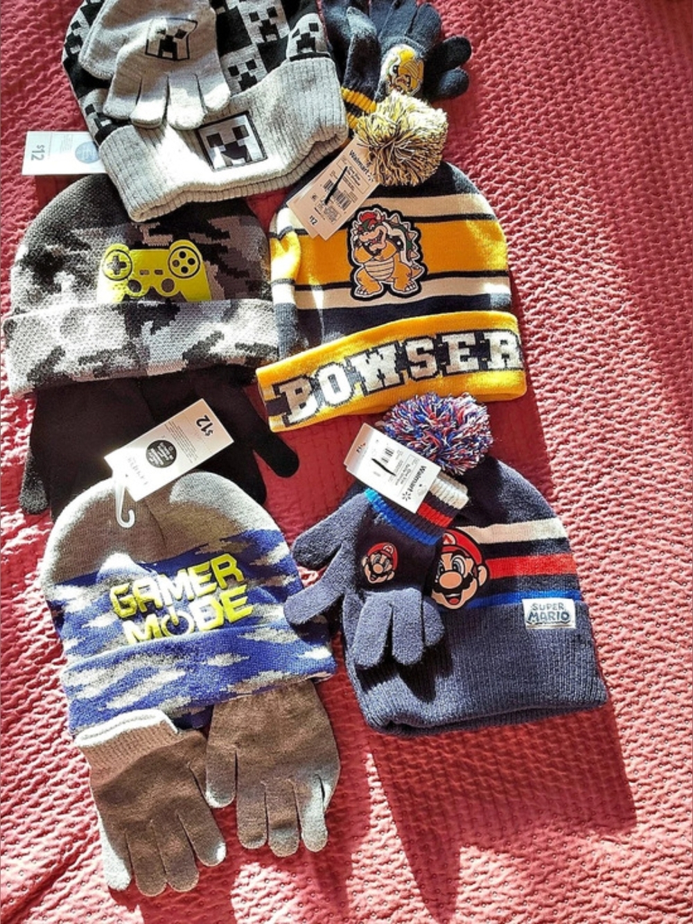 Nintendo Super Mario Bros Winter Hat and Gloves Bundle